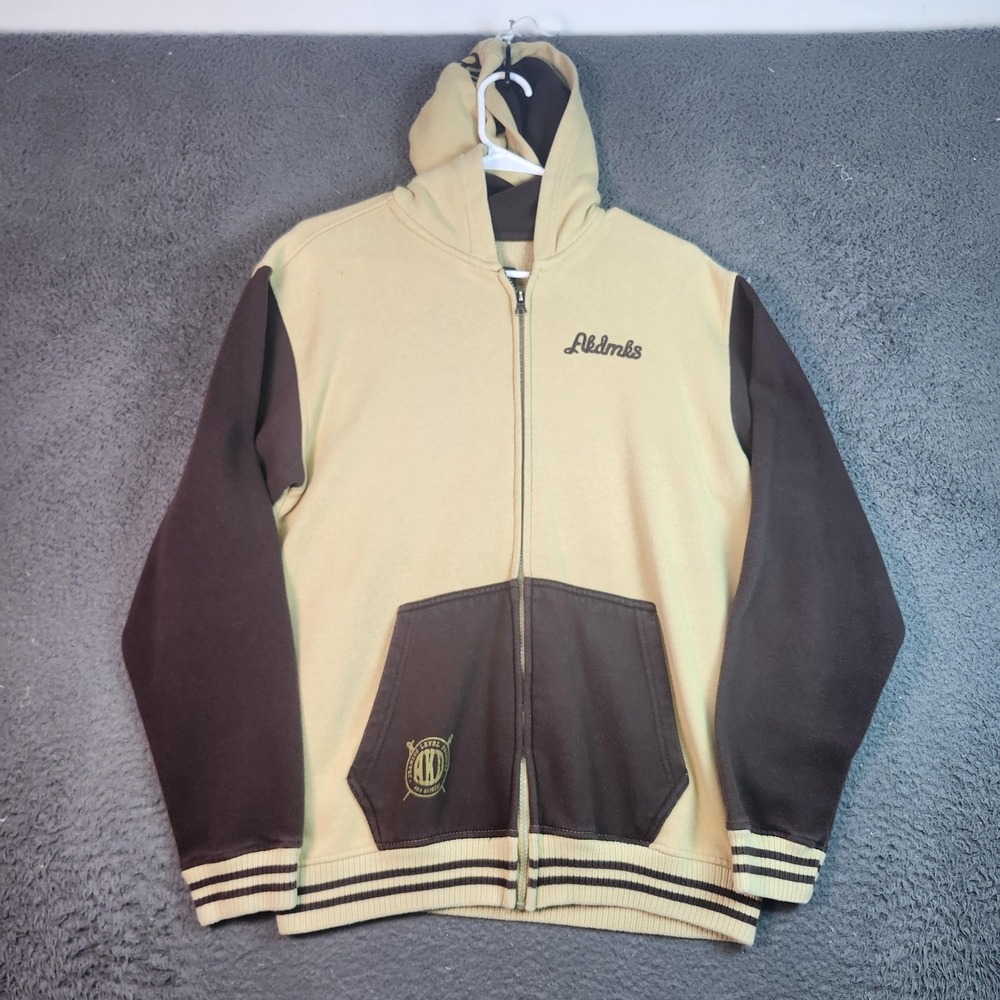 Akademiks Hoodie Boys 18-20 Beige Brown Fleece Full Zip Colorblock Embroidered